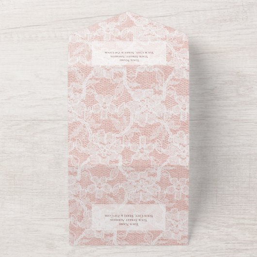 Perzikkleurig en wit, modern all in one uitnodiging (Buitenkant)