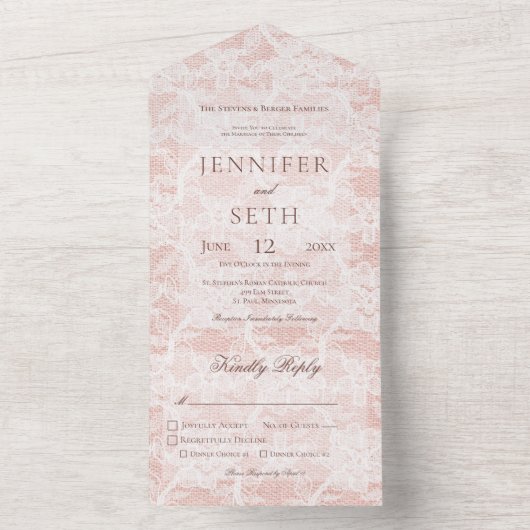 Perzikkleurig en wit, modern all in one uitnodiging (Binnen)