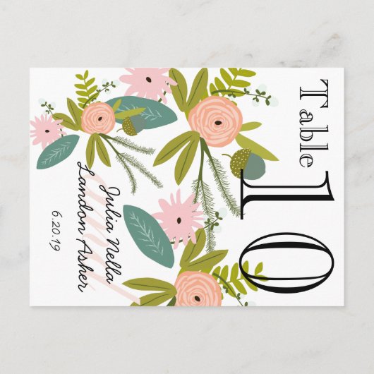 Perzikkleurig flesje en mint-tabelnummer briefkaart (Achterkant)