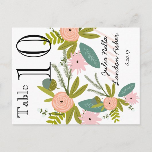 Perzikkleurig flesje en mint-tabelnummer briefkaart (Voorkant)