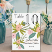 Perzikkleurig flesje en mint-tabelnummer briefkaart