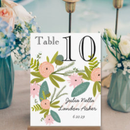 Perzikkleurig flesje en mint-tabelnummer briefkaart