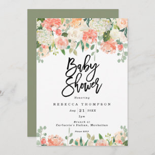 perzikkleurig groen boho modern baby shower kaart