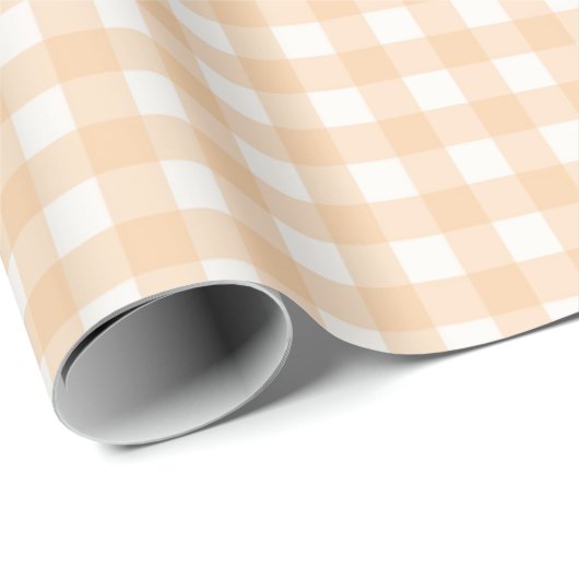 Perzikkleurig Klassiek Gingham gecontroleerd Patro Cadeaupapier (Rol Hoek)