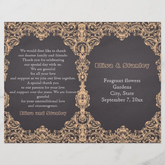 Perzikkleurig lijst, karton gevouwen trouwprogramm (Voorkant)