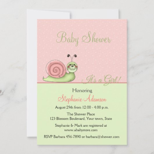 Perzikkleurig, mint-groen, spoelslak, babymeisjesd kaart (Voorkant)