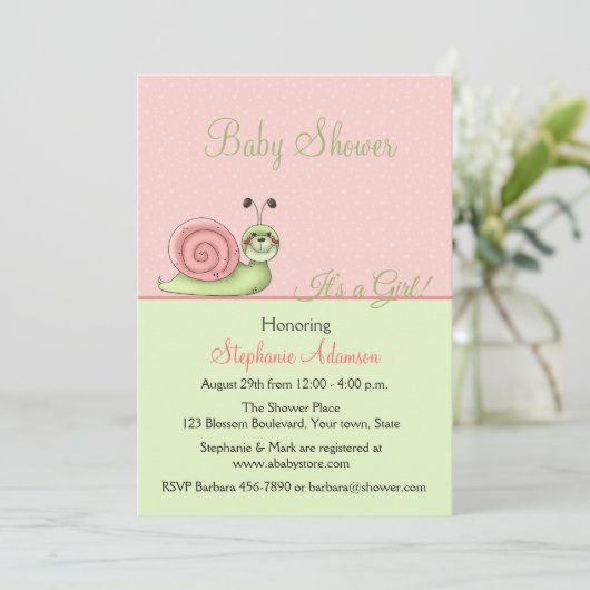 Perzikkleurig, mint-groen, spoelslak, babymeisjesd kaart (Staand voorkant)