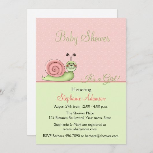 Perzikkleurig, mint-groen, spoelslak, babymeisjesd kaart (Voorkant / Achterkant)