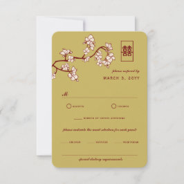 Perzikkleurig/pruimelbloesems Rood Dubbelgeluk Wed RSVP Kaartje