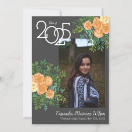 Perzikkleurig Roos Grijze foto Afstuderen Aankondi Kaart