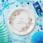 Perzikkleurig Roos Roze groene Floral Gold Lijst W Papieren Bordje (Feest)