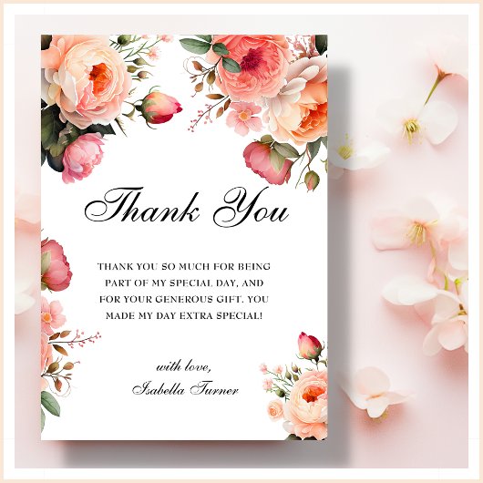 perzikkleurig | Verjaardag bedankje Bedankkaart