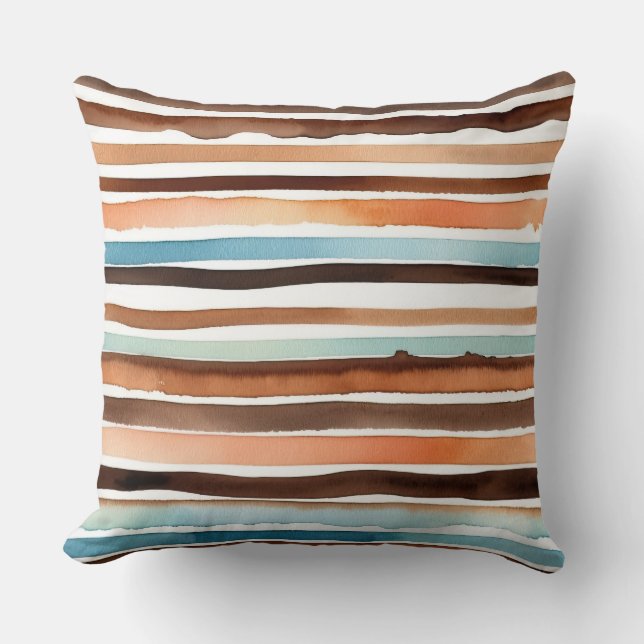 Perzikkleurige blauwgroen strepen kussen (Voorkant)