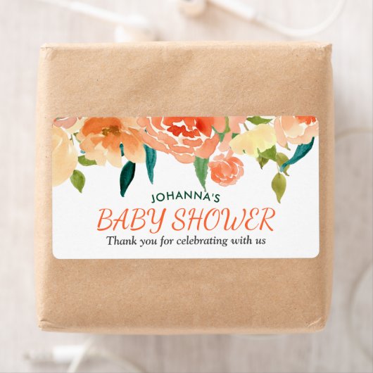 Perzikkleurige bloemen | Baby shower Dank u Etiket (Insitu)