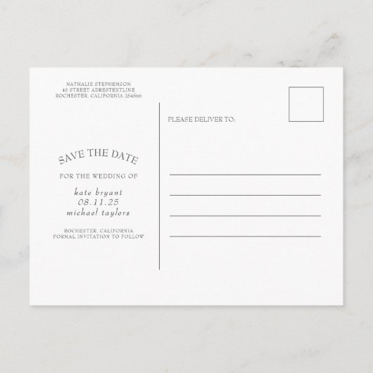 Perzikkleurige bloemen Dusty Blue Save the Date Fo Aankondigingskaart (Achterkant)