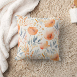 Perzikkleurige bloemen en Dusty Blue Hedendaags Kussen