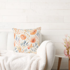 Perzikkleurige bloemen en Dusty Blue Hedendaags Kussen