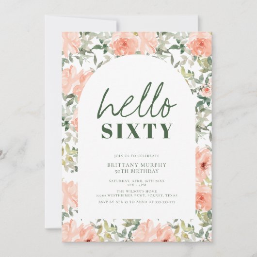 Perzikkleurige bloemenboog Elegant 60e Verjaardag Kaart (Voorkant)
