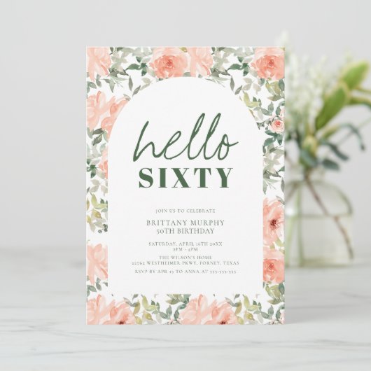 Perzikkleurige bloemenboog Elegant  60e Verjaardag Kaart (Staand voorkant)