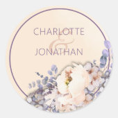 Perzikkleurige bloemenbruiloft stickers (Voorkant)