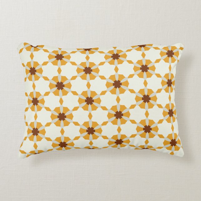 Perzikkleurige bloemenraster accent kussen (Voorkant)