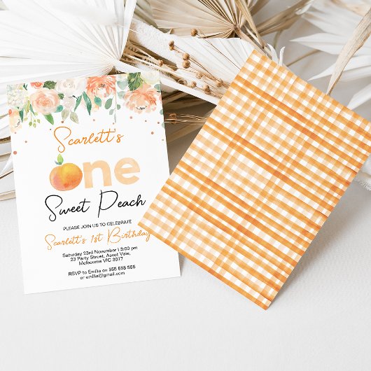 Perzikkleurige bloemenzoete perzik 1e verjaardag kaart