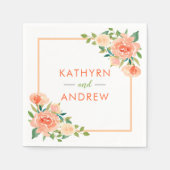 Perzikkleurige bloemrand | Bruiloft Servet (Voorkant)