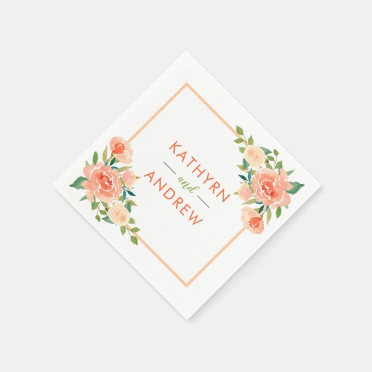 Perzikkleurige bloemrand | Bruiloft Servet (Hoek)