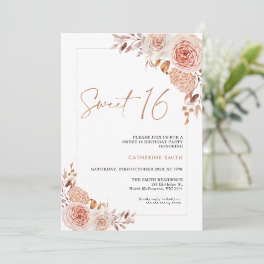 Perzikkleurige Boho Bloemzoet 16 Verjaardag Kaart (Staand voorkant)