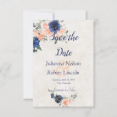 Perzikkleurige en blauwe waterverf florale suspens kaart (Voorkant)