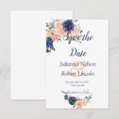 Perzikkleurige en blauwe waterverf florale suspens kaart (Voorkant / Achterkant)