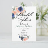 Perzikkleurige en blauwe waterverf florale uitnodi kaart (Staand voorkant)