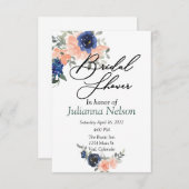 Perzikkleurige en blauwe waterverf florale uitnodi kaart (Voorkant / Achterkant)