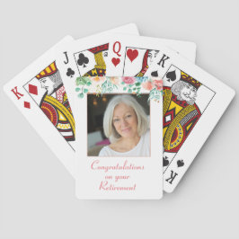 Perzikkleurige en groene Floral Foto Retirement Pl Pokerkaarten