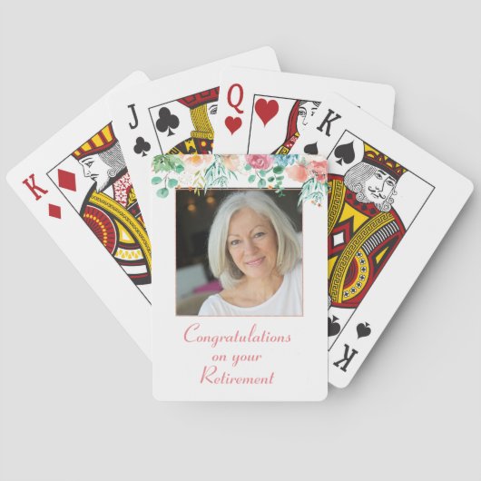 Perzikkleurige en groene Floral Foto Retirement Pl Pokerkaarten (Achterkant)