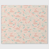 Perzikkleurige en groene klaploper Floral Cadeaupapier (Vlak)