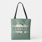 Perzikkleurige en groene waterverf florale en foli tote bag (Achterkant)