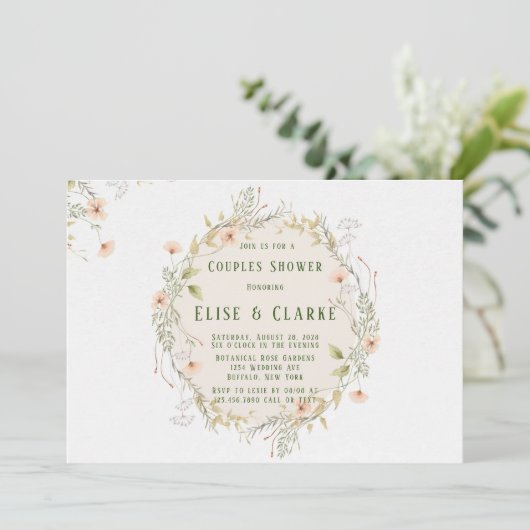 Perzikkleurige en groene wilde bloemen — grote ste kaart (Staand voorkant)