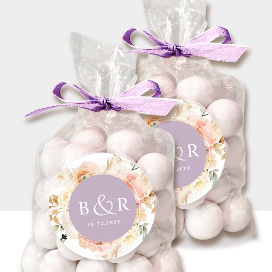 Perzikkleurige en lavender bruiloft-enveloppe / Fa Ronde Sticker