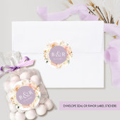 Perzikkleurige en lavender bruiloft-enveloppe / Fa Ronde Sticker