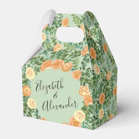 Perzikkleurige en lichte groene pony's en Roos (Fl Bedankdoosjes (Voorkant Zijde)