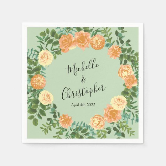 Perzikkleurige en lichte groene pony's en Roos (Fl Servet (Voorkant)