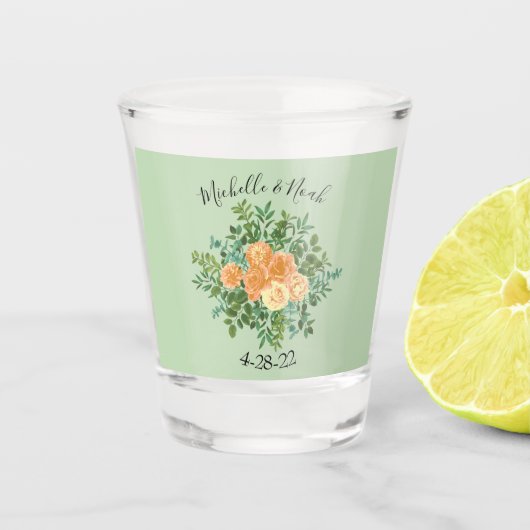 Perzikkleurige en lichte groene pony's en Roos (Fl Shot Glas (Voorkant)