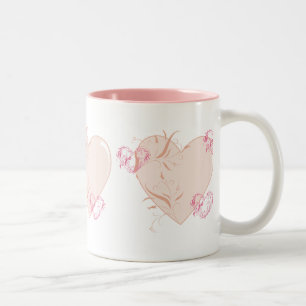 Perzikkleurige en roze harten tweekleurige koffiemok