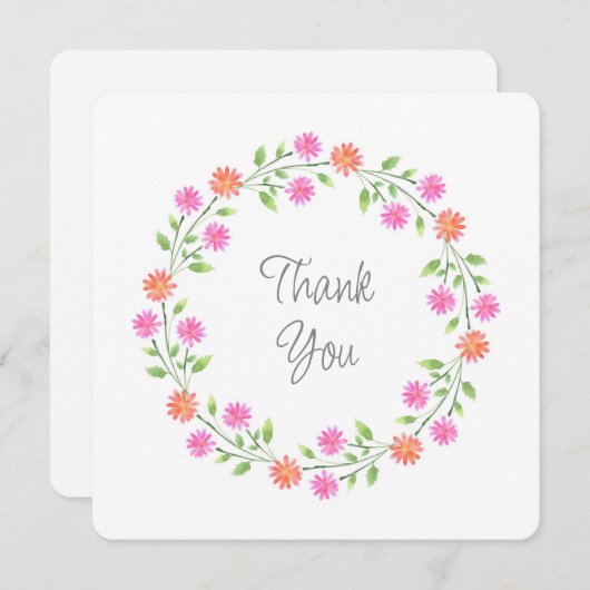 Perzikkleurige en roze Waterverf Daisies Wreate Bedankkaart (Voorkant / Achterkant)