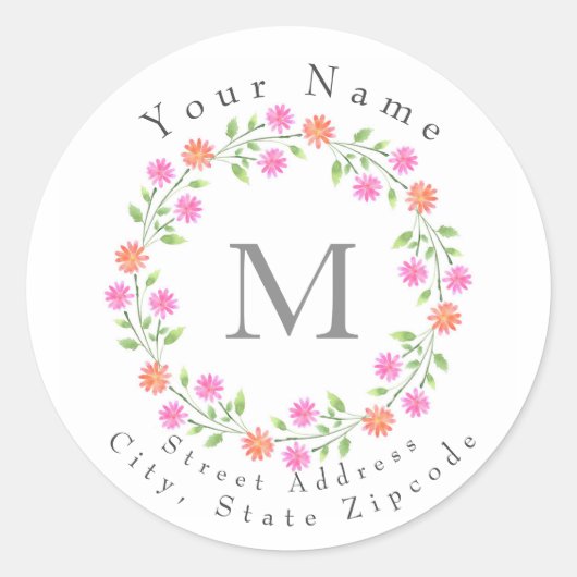 Perzikkleurige en roze Waterverf Daisies Wreate Ronde Sticker (Voorkant)