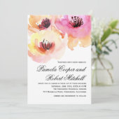 Perzikkleurige en roze Waterverf Floral Wedding Kaart (Staand voorkant)