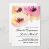 Perzikkleurige en roze Waterverf Floral Wedding Kaart (Voorkant / Achterkant)