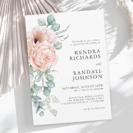 Perzikkleurige en roze Waterverf Floral Wedding Kaart