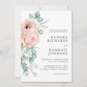 Perzikkleurige en roze Waterverf Floral Wedding Kaart (Voorkant)